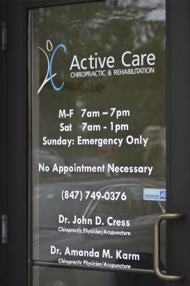 Active Care Chiropractor Arlington Heights.  Put hours and logo directly on your door. 